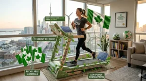 Illustration highlighting the low energy consumption of an eco-friendly budget folding treadmill.