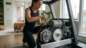 Close-up of a high-performance quiet motor for home treadmills.