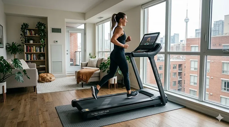 Compact, quiet treadmill for apartment living in Canada.