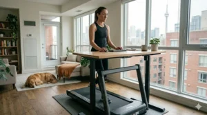 Slim under-desk quiet treadmill for Canadian home offices.