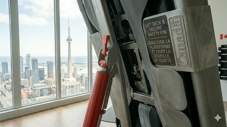 A woman running on one of our premium vertical folding treadmills in a modern Toronto condo.