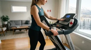 A user adjusts the high-incline settings on a treadmill for home use for a challenging workout.