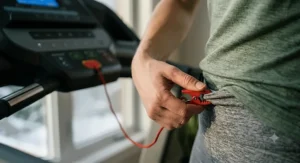 Digital console showing low-speed walking settings for new treadmill users.