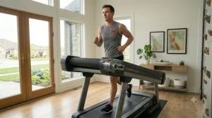 Improving cardiovascular health using a treadmill for home use daily.