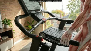 Sturdy safety handrails on a professional curved manual treadmill.