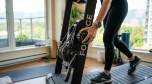Adjusting the incline resistance on a flat manual treadmill.