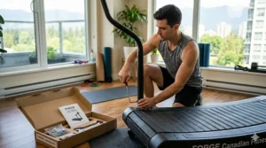 Easy assembly process for a new flat manual treadmill.