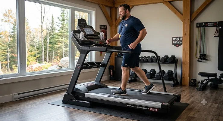 A heavy-duty treadmill for a large person in a Canadian home gym setting. heavy duty treadmill for large person