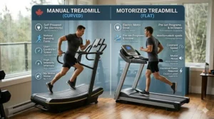Comparison chart of manual versus motorized treadmills for home use.