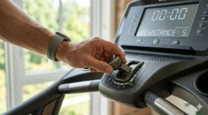 Adjusting the incline settings on a manual non electric treadmill for intensity.