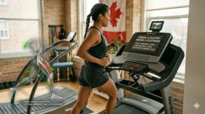 Safety features on electric treadmills, including emergency stop clips. / Caractéristiques de sécurité des tapis roulants électriques, incluant les clips d'arrêt d'urgence.