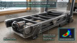 Close-up illustration of the robust, durable frame construction of a high-quality DC motor treadmill.