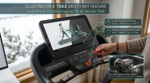 Highlight of the essential safety key feature on a DC motor treadmill for secure home workouts.