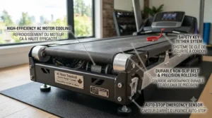 Safety features on a high-performance AC motor treadmill / Dispositifs de sécurité sur un tapis roulant performant à moteur CA