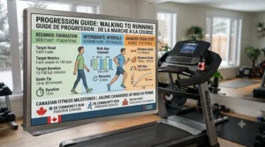 Progression guide for moving from treadmill walking to running.