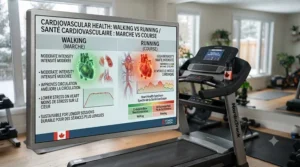 Graphic showing heart rate benefits of treadmill for walking vs running.