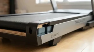 Multi-layer cushioned running deck on a smart treadmill under $1500 CAD designed for low-impact joint protection.