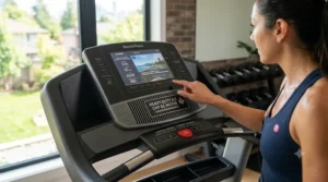 Interactive console of a professional AC motor treadmill / Console interactive d'un tapis roulant professionnel à moteur CA