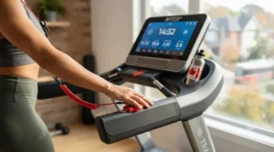 Safety handrails and emergency stop clip on a reliable smart treadmill under $1500 CAD.