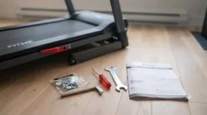 Hands gripping treadmill handlebar heart rate sensors.