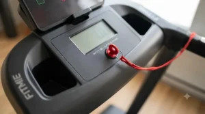 Safety key attached to a budget treadmill console.