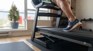 Athlete training on an adjustable incline Bluetooth treadmill for home gym sessions.