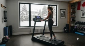 A Canadian fitness beginner reviewing home gym options to decide between a folding electric or manual treadmill.