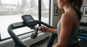 Adjusting the manual resistance lever on a heavy-duty curved manual treadmill designed for high-intensity interval training.