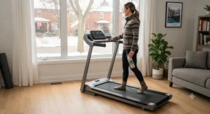 A fully assembled best walking treadmill ready for daily cardio workouts in a Canadian home.