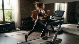 An athlete tackling a steep incline on the best running treadmill for hill simulation training.