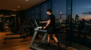 Starting a pre-dawn session on a reliable treadmill for marathon training in Edmonton