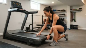 A runner evaluating a treadmill for serious runners vs commercial gym treadmill in a Canadian basement workout space.