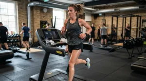 Endurance runner completing a workout on a treadmill for speed training in Vancouver