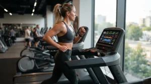 Digital console showing stats while using a treadmill for speed training with strong motor power