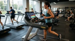 Athlete monitoring pace on a treadmill for speed training with clear mph rating metrics